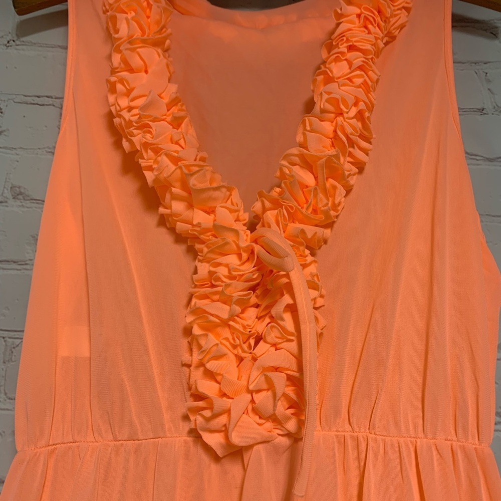 Vintage MCM Madmen Elegant Orange Sleeveless Peignoir Night Gown Size M USA - Picture 3 of 5